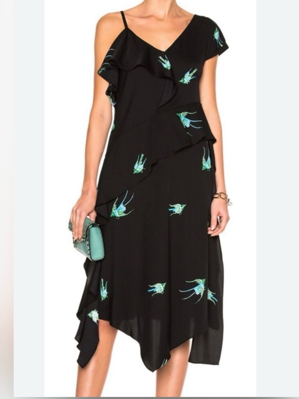 Diane Von Furstenberg Black Silk Asymmetrical One Shoulder Dress Sz 10